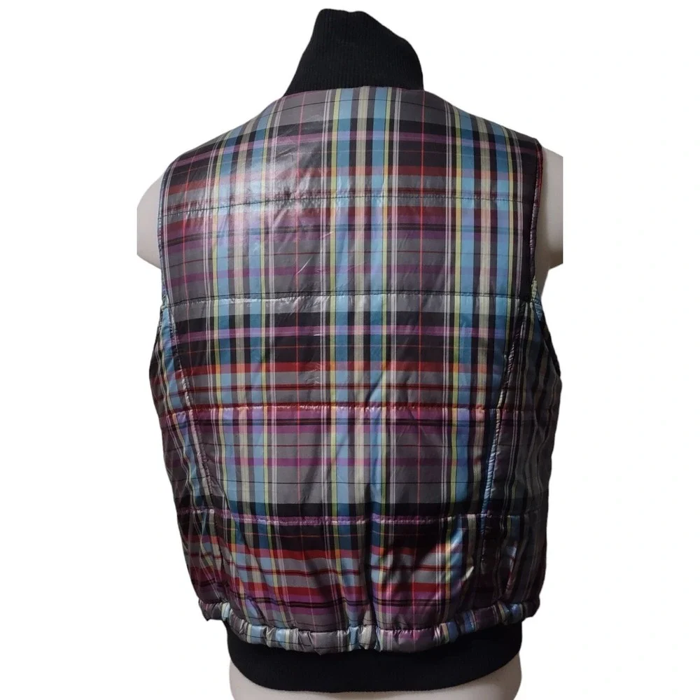 CJ Banks Vest Size X Woman's Plaid Puffer Full Zip With Covered Snap Zip Pockets